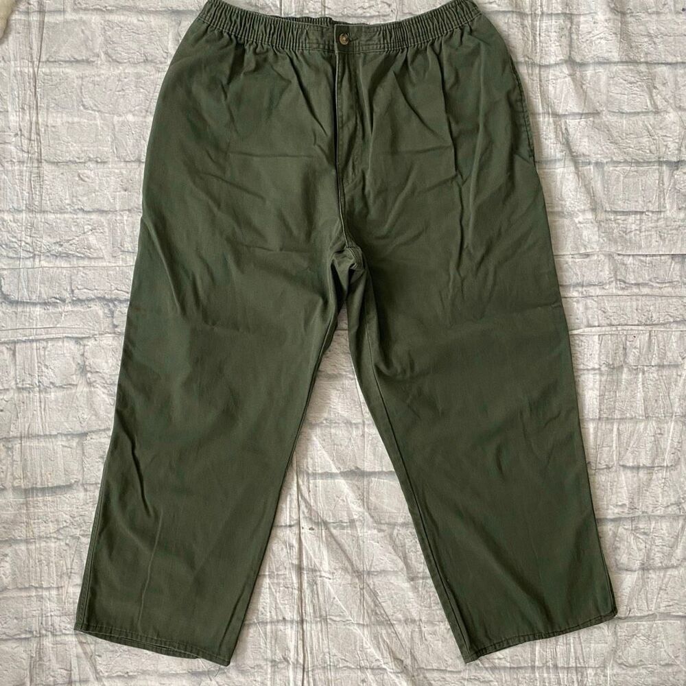 Puritan men L cotton blend pull-on casual chino pants olive green